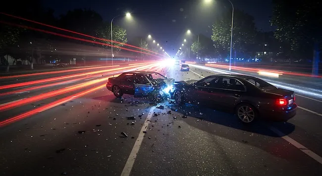 head on car collision at night