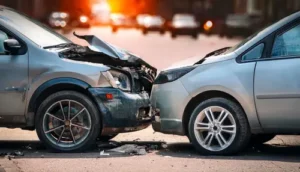 Two cars wrecked in a collision on Winchester Road used by Mogy Law TN to illustrate car accident cases handled by an experienced Memphis car accident lawyer.
